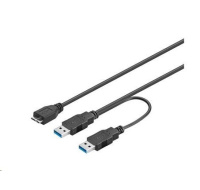 PREMIUMCORD Kabel USB 3.0 2xA - micro (M/F) 30cm DUÁLNÍ (extra napájení)