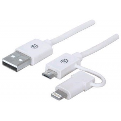 MANHATTAN i-Lynk Charge/Sync Cable, USB A to micro-USB and 8-pin, 1m (3.3 ft.) bílý/white