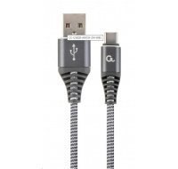 GEMBIRD Kabel USB 2.0 AM na Type-C kabel (AM/CM), 2m, opletený, šedo-bílý, blister, PREMIUM QUALITY