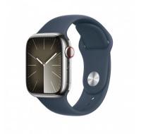 APPLE Watch Series 9 GPS + Cellular 45mm Silver Stainless Steel Case with Storm Blue Sport Band - M/L