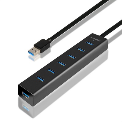 AXAGON HUE-SA7BP, 7x USB 3.0 ALU CHARGING hub, vč. AC adaptéru, kabel USB-A 40cm