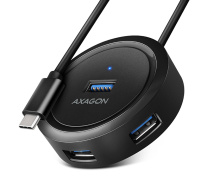 AXAGON HUE-P1C, 4x USB 3.2 Gen 1 ROUND hub, micro USB napájecí konektor, kabel USB-C 30cm