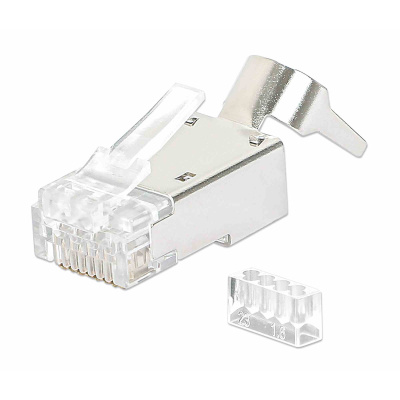 Intellinet konektor RJ45, Cat6A, stíněný STP, 50µ, drát i lanko, 70 ks v nádobě