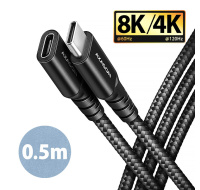 AXAGON BUCM32-CF05AB prodlužovací kabel USB-C (M) <-> USB-C (F), 0.5m, USB 20Gbps, PD 240W 5A, 8K HD, ALU, oplet, černý