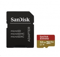 SanDisk MicroSDHC karta 32GB Extreme (100MB/s, Class 10 UHS-I V30, pro akční kamery) + adaptér