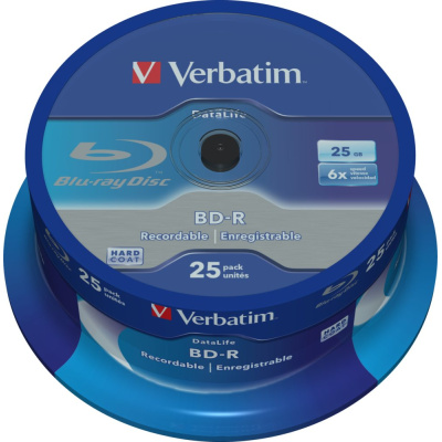 VERBATIM BD-R SL Datalife (25-pack)Blu-Ray/Spindle/6x/25GB WHITE BLUE SURFACE