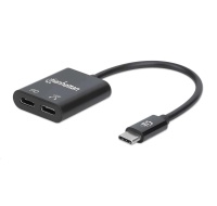 MANHATTAN USB 2.1 Sound Adapter, USB Type-C to C/F (audio) & C/F (PD) black, Retail Box