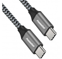 PREMIUMCORD Kabel USB-C M/M, 100W 20V/5A 480Mbps bavlněný oplet, 1m